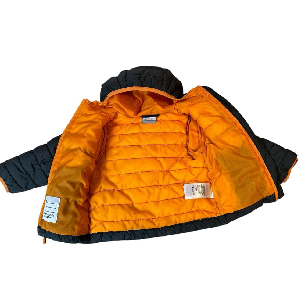 COLUMBIA Powder Lite Boys Hooded Jacket 3T Black-Grey-Orange - Picture 2 of 12